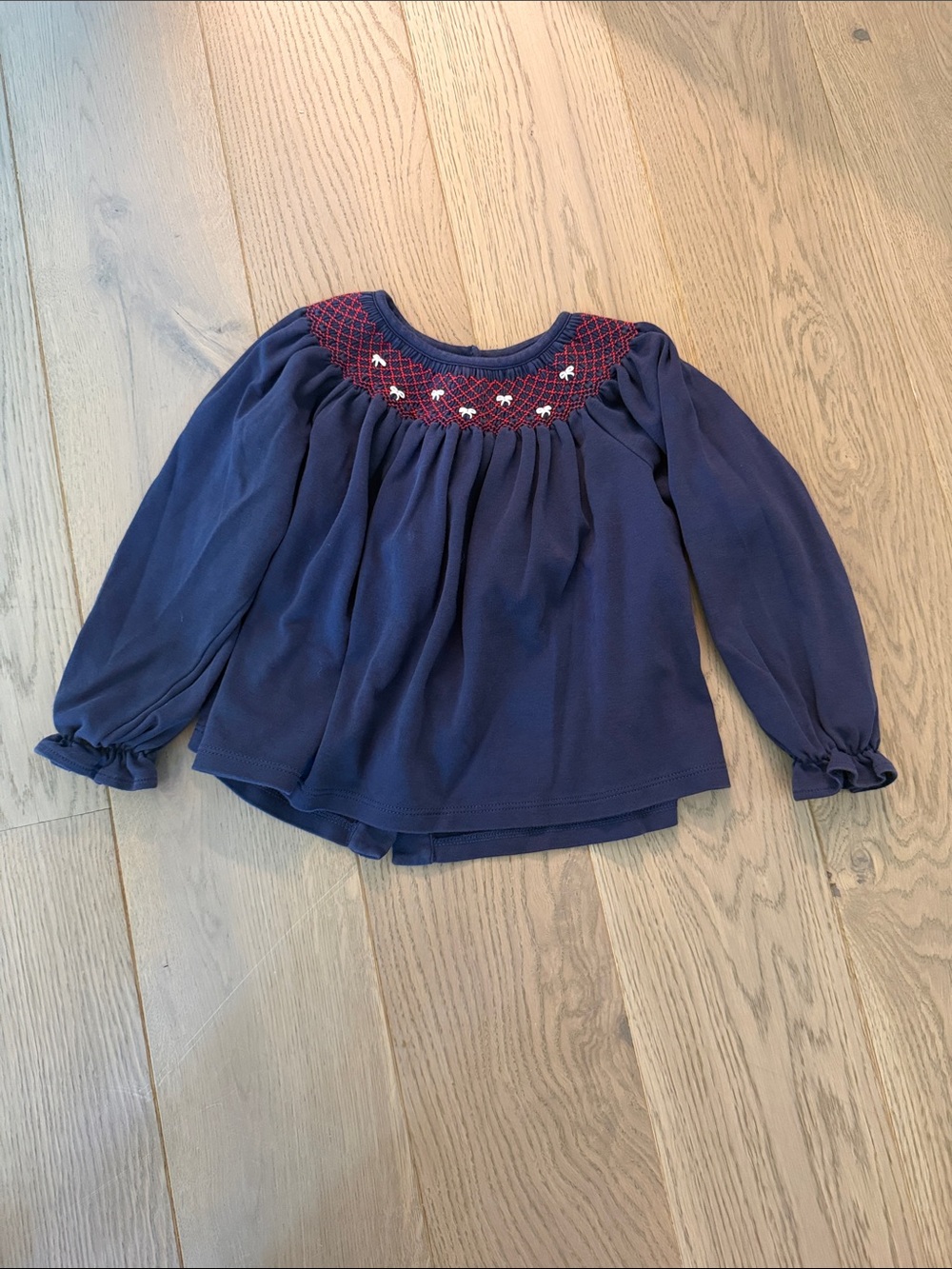 The Beaufort Bonnet Company Navy Top with Red Smocked Yoke
